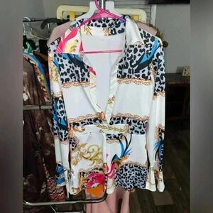 Fashion print long sleeve romper